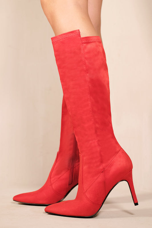Marta Pointed Toe Calf Boots - Rouge Red