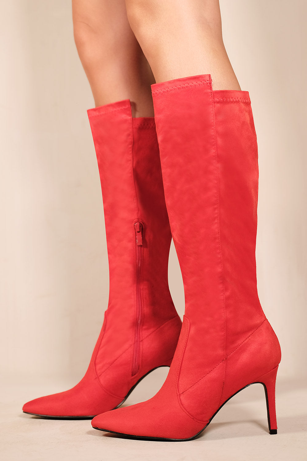 Marta Pointed Toe Calf Boots - Rouge Red