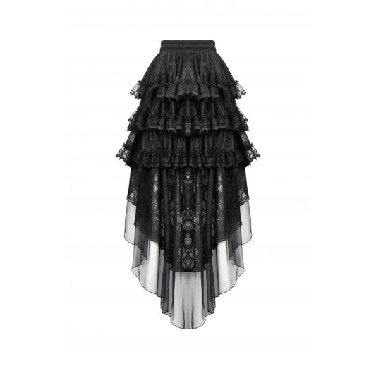 Dark in Love Belladonna Tiered Lace High-Low Goth Skirt in Black
