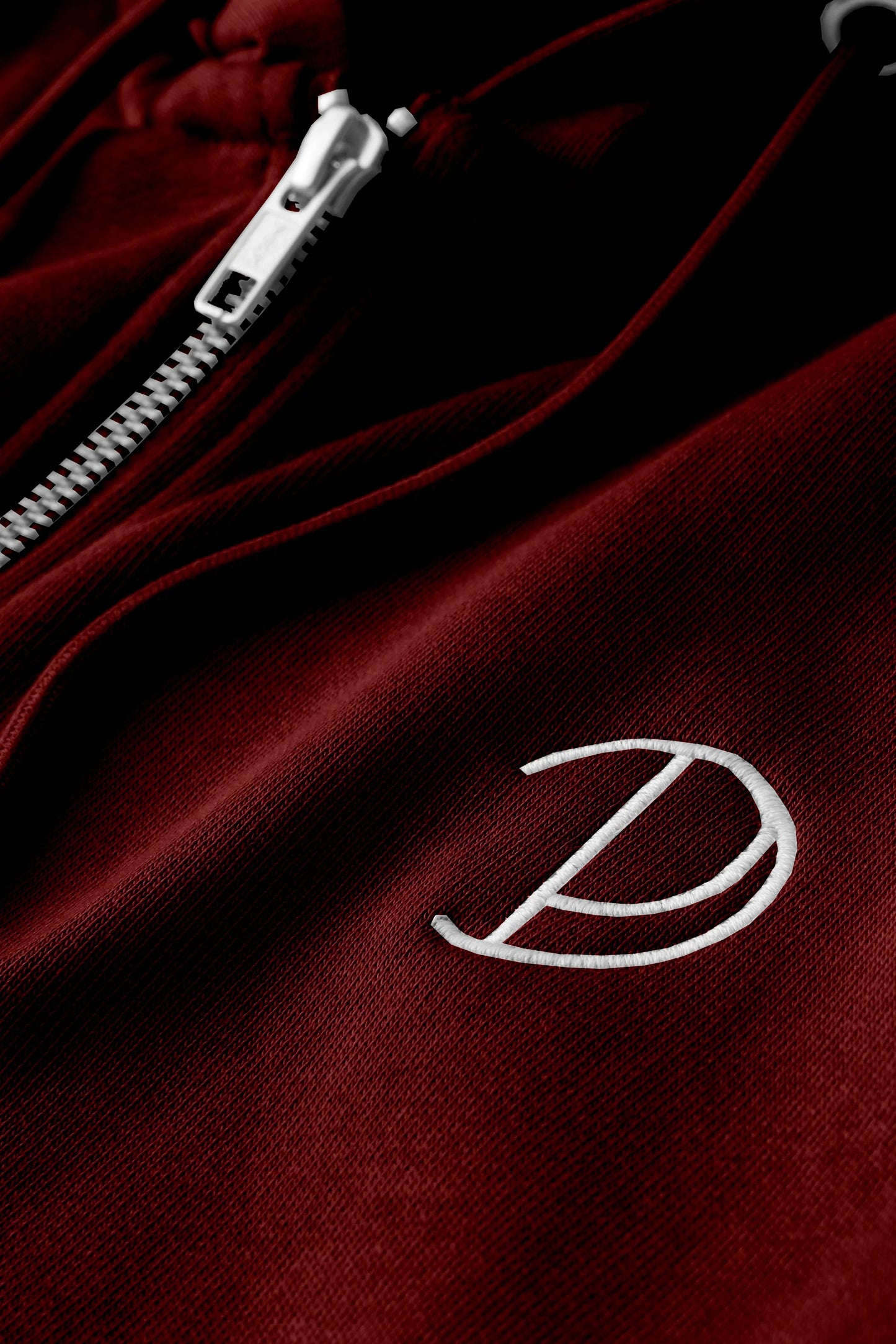 Women's Embroidered Zip-Up Hoodie - Organic Cotton Burgundy Hoodie