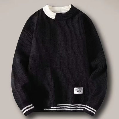 Men's  Block Round Neck Thickened Warm Sweater