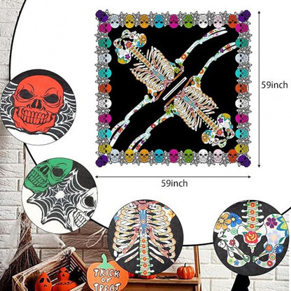Halloween Party Costume Lace Skull Cape Day of the Dead Women's Cloak Digital Print Bone Skeleton Shawl