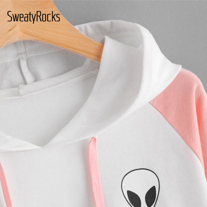 SweatyRocks Alien Print Contrast Sleeve Graphic Hoodies