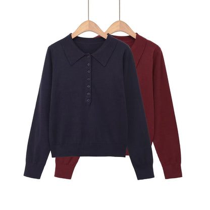 Simple POLO collar three color pullover knit