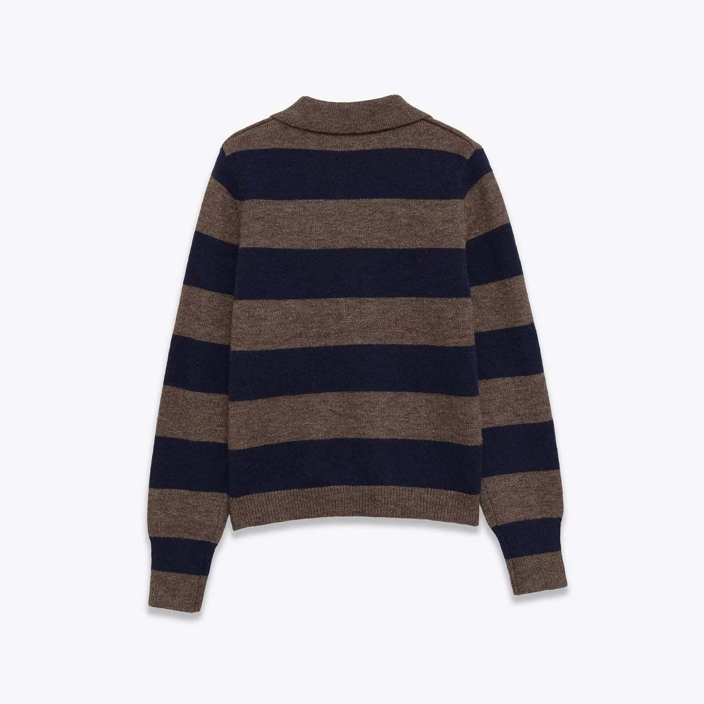 Women's long sleeved polo collar striped knitted sweater