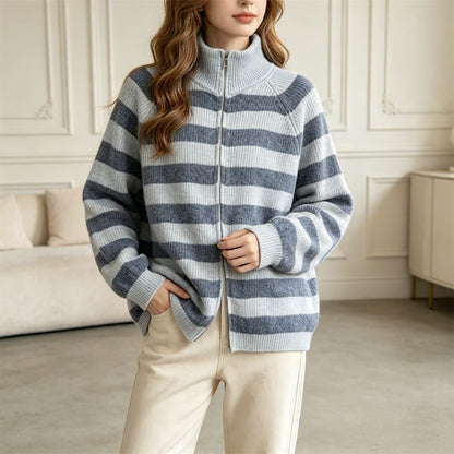 Contrast striped stand up collar sweater