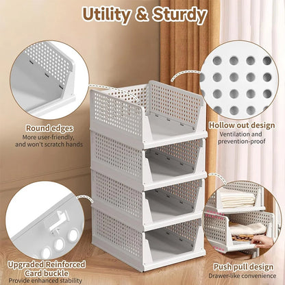 4 Pack Plastic Closet Organizer Bins