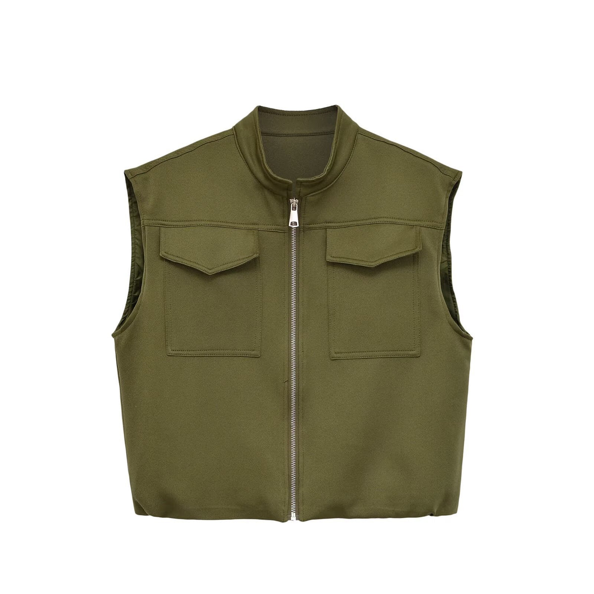 Flip zipper stand up collar loose vest