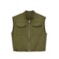 Flip zipper stand up collar loose vest