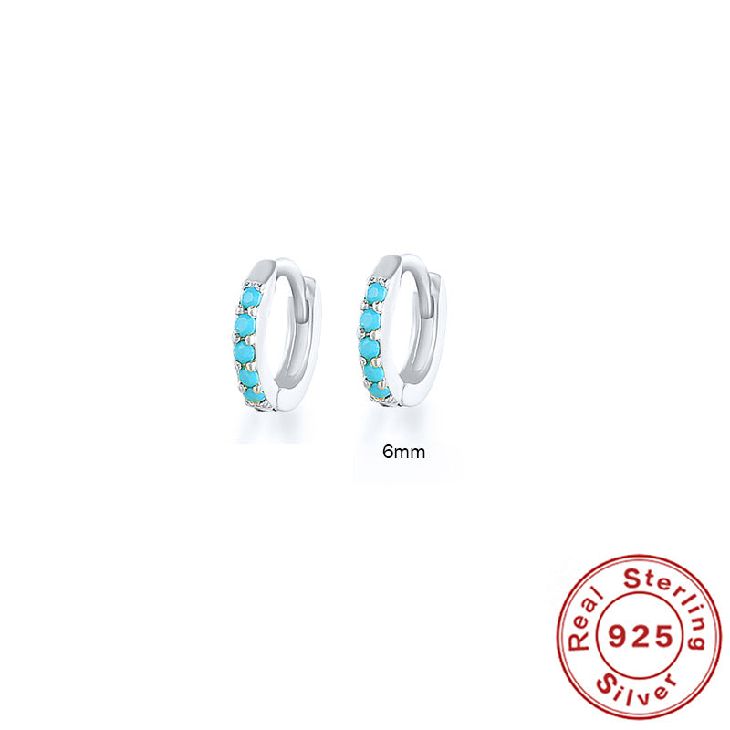 Earrings with Turquoise and Diamond Inlay 18K Gold Plated Stud