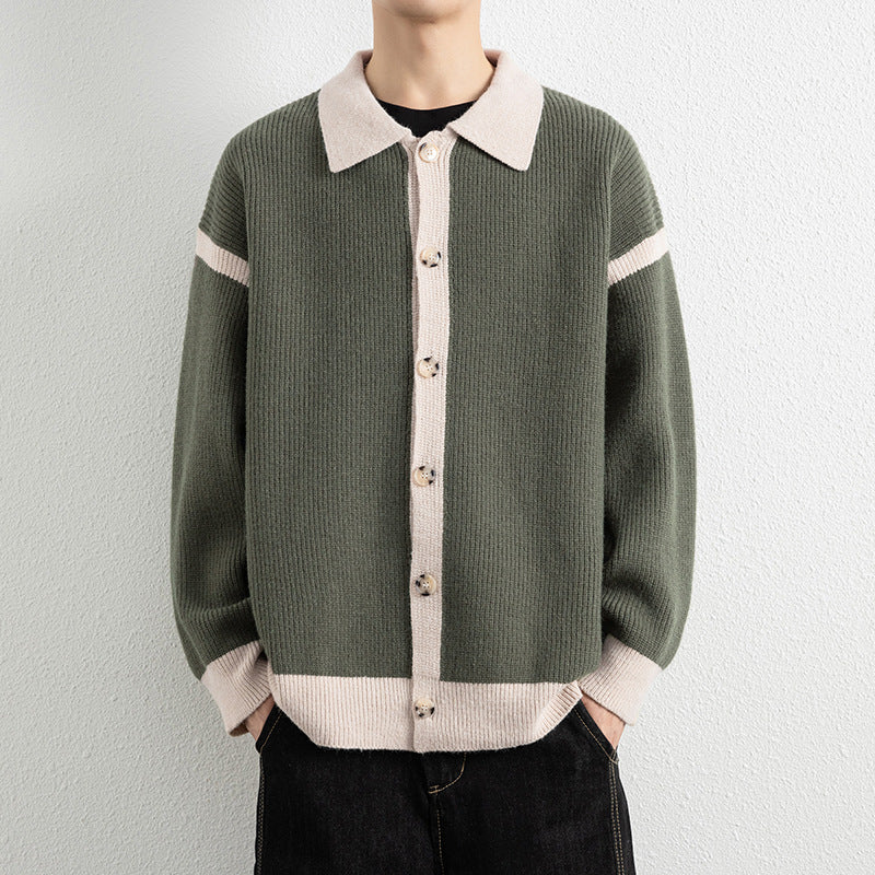Men's Casual Color Block Lapel Knit Cardigan