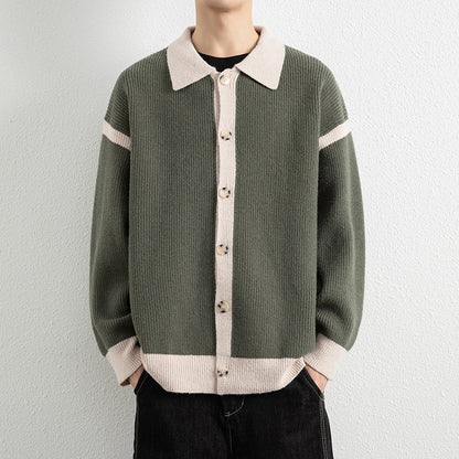 Men's Casual Color Block Lapel Knit Cardigan