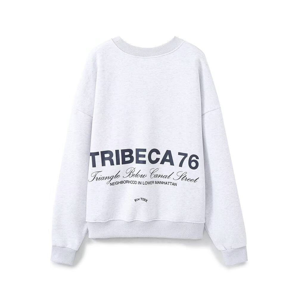 NY Loose text embroidered velvet hoodie