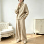 Solid color stand up collar sweater wide leg pants two-piece set for women