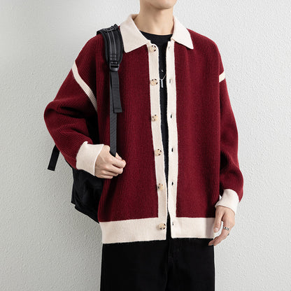 Men's Casual Color Block Lapel Knit Cardigan