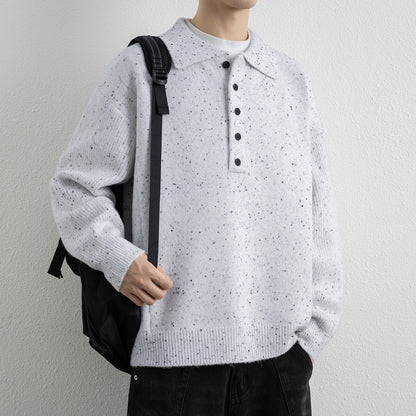 Men's  Lapel Collar Loose Knit Sweater