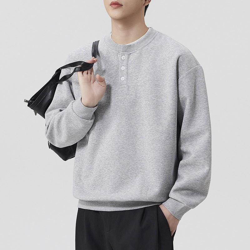 Henley Neck Men's Pullover Sweatshirt