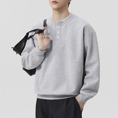 Henley Neck Men's Pullover Sweatshirt