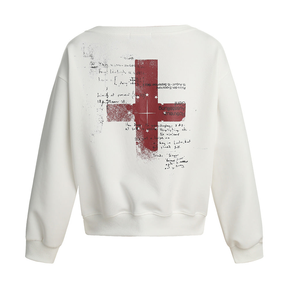 Sweat à capuche col rond à imprimé croix, manches longues, ample, streetwear décontracté