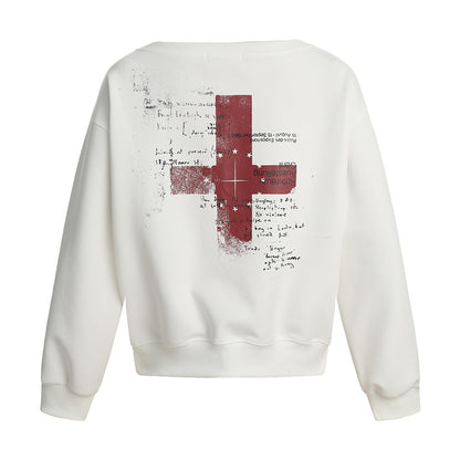 Sweat à capuche col rond à imprimé croix, manches longues, ample, streetwear décontracté