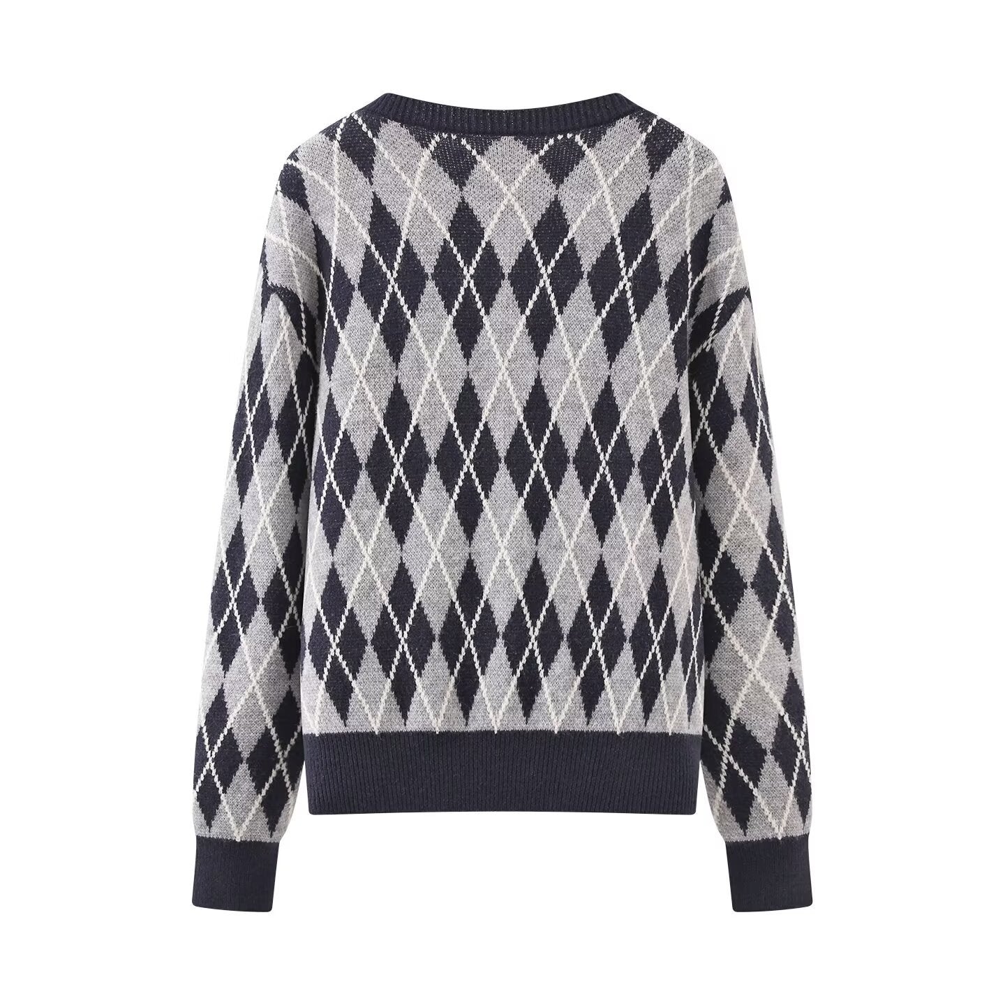Casual versatile diamond knit sweater
