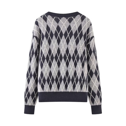 Casual versatile diamond knit sweater