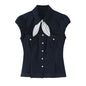 bow tie tied short sleeved shirt