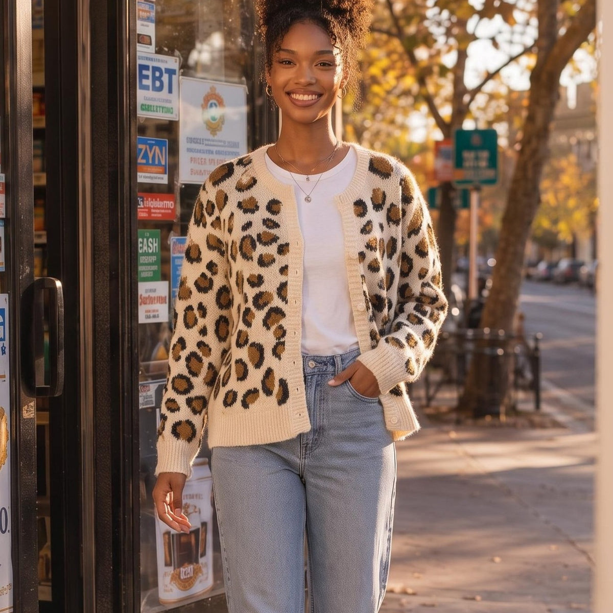 Leopard print V-neck sweater