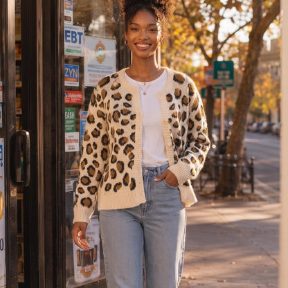 Leopard print V-neck sweater