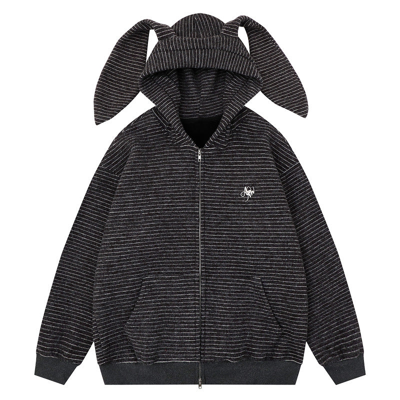 Hooded jacket with kangaroo pocket and loose zipper cardigan