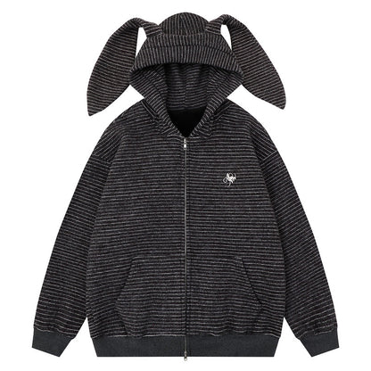 Hooded jacket with kangaroo pocket and loose zipper cardigan