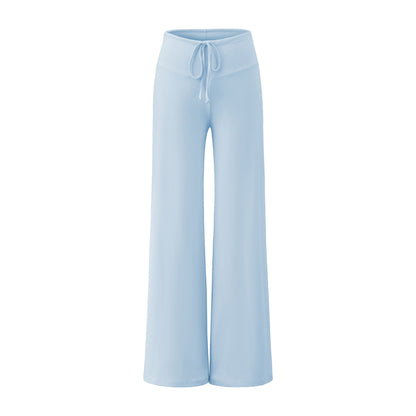 Solid color loose wide leg hanging drawstring straight leg pants