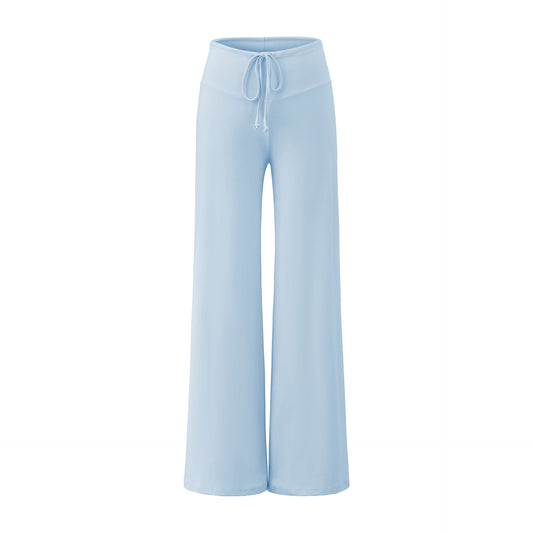Solid color loose wide leg hanging drawstring straight leg pants