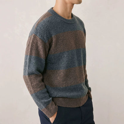 Striped contrasting round neck sweater