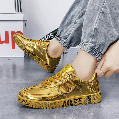 casual all-match shiny leather panel shoes