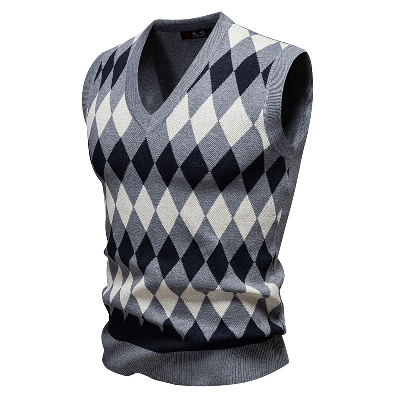 Youth Jacquard sweater Casual Crew Neck Vest