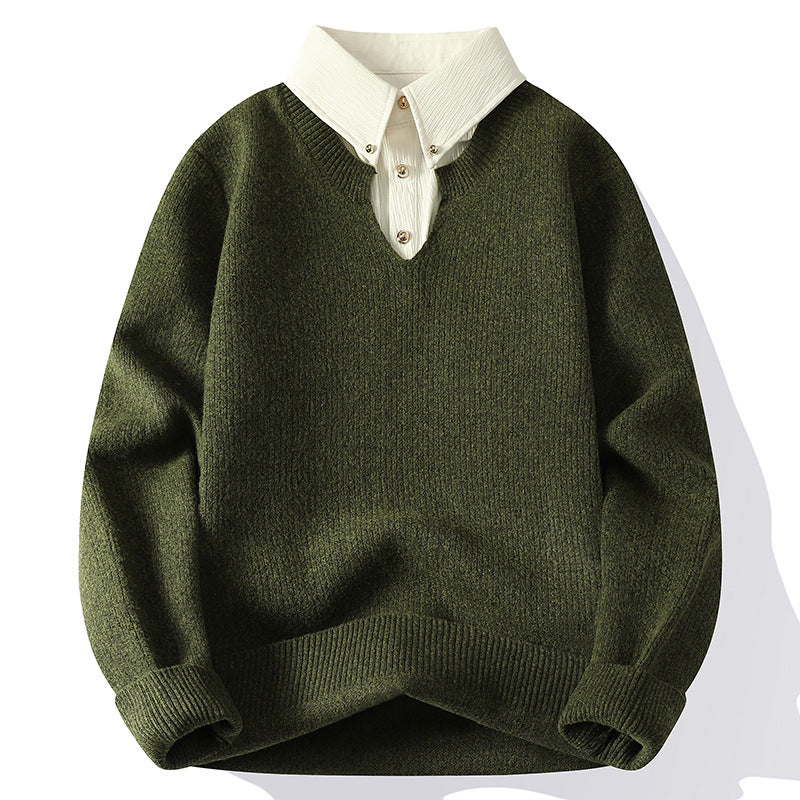 Men's Premium Fake Two-Piece Lapel Knit Sweater