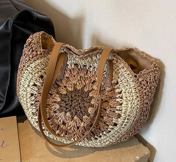 Colorful Woven Straw Shoulder Bag