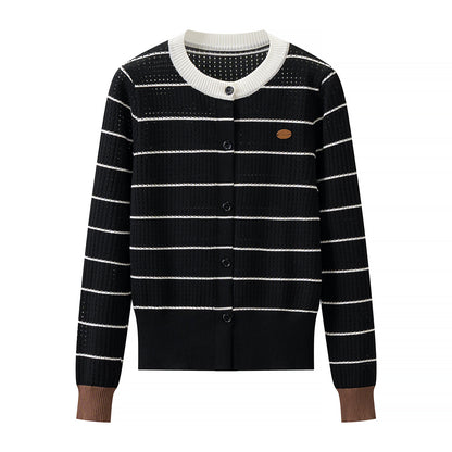 Women's Contrast Stripe Cardigan Sweater