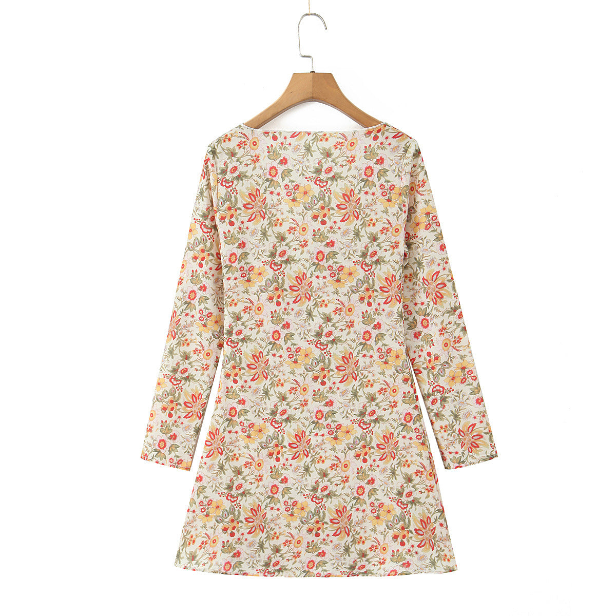 V-Neck Short A-Line Long Sleeve Dress