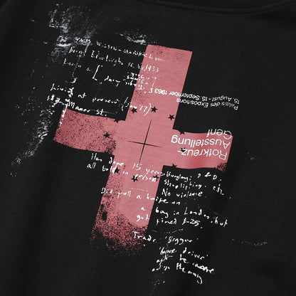 Sweat à capuche col rond à imprimé croix, manches longues, ample, streetwear décontracté