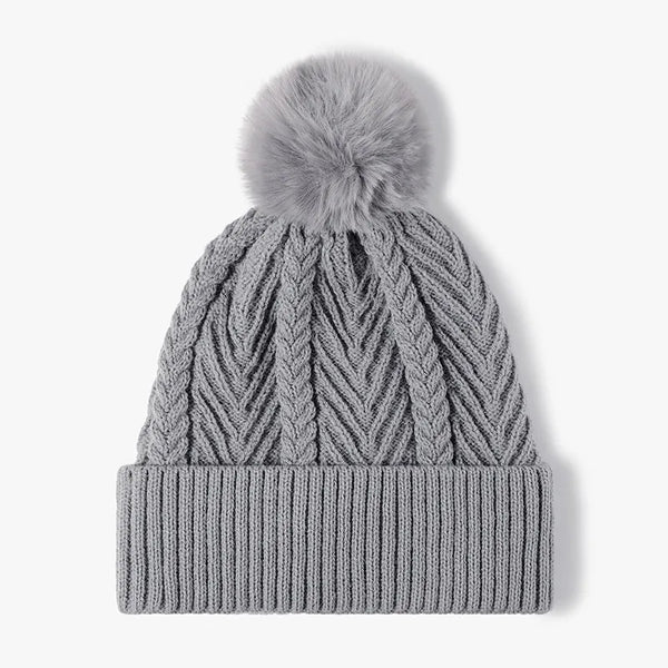 Cable knit pompom hat - view 1