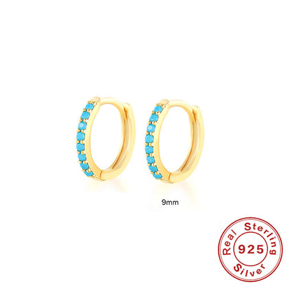 Earrings with Turquoise and Diamond Inlay 18K Gold Plated Stud