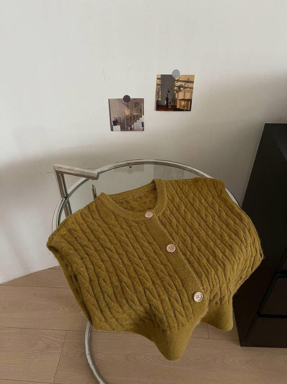 Style Casual Solid Color Cable Knit Sleeveless Women's Vest