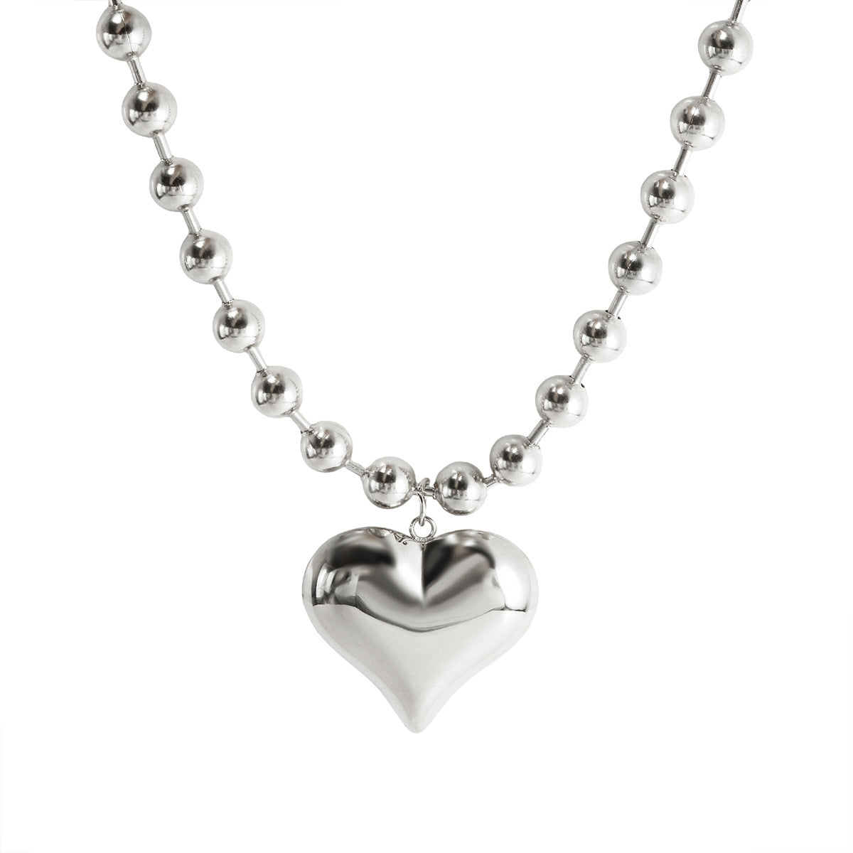 Exaggerated bead chain 18K gold heart pendant necklace