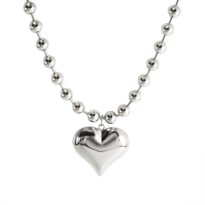 Exaggerated bead chain 18K gold heart pendant necklace