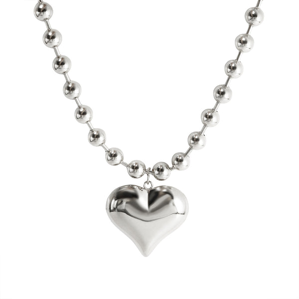Exaggerated bead chain 18K gold heart pendant necklace