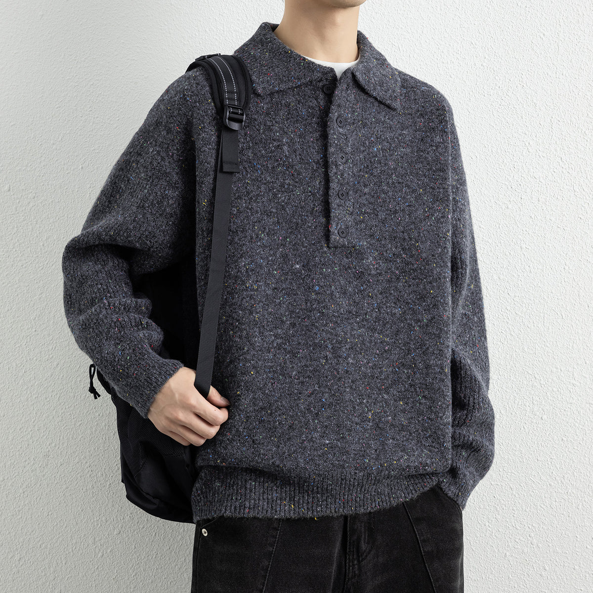 Men's  Lapel Collar Loose Knit Sweater