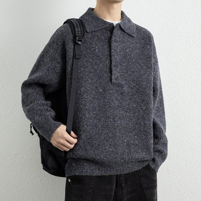 Men's  Lapel Collar Loose Knit Sweater