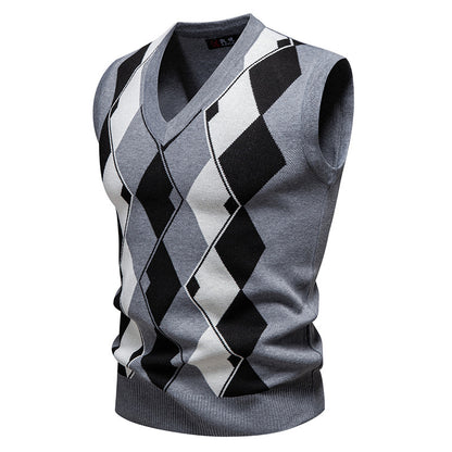 Plaid Sweater Knitwear Casual V-Neck Vest